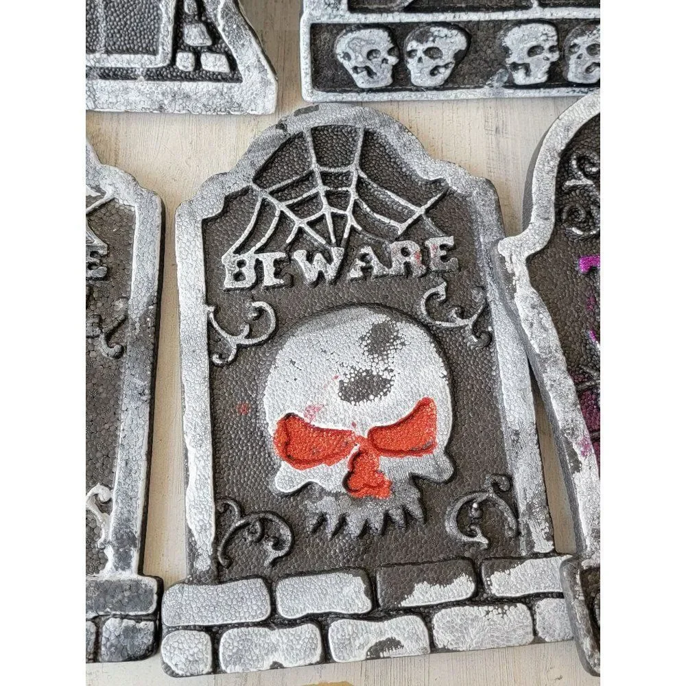 Glitter spider skull creepy‎ Tombstone Halloween set web prop